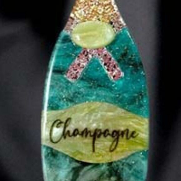 Champagne Bottle Green Glittered Acetate Dangle Earrings - Picture 3 of 7